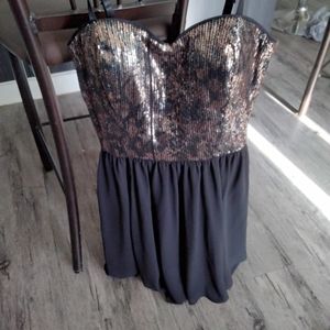 NWOT Gold sequin and black mini flair dress sexy!!